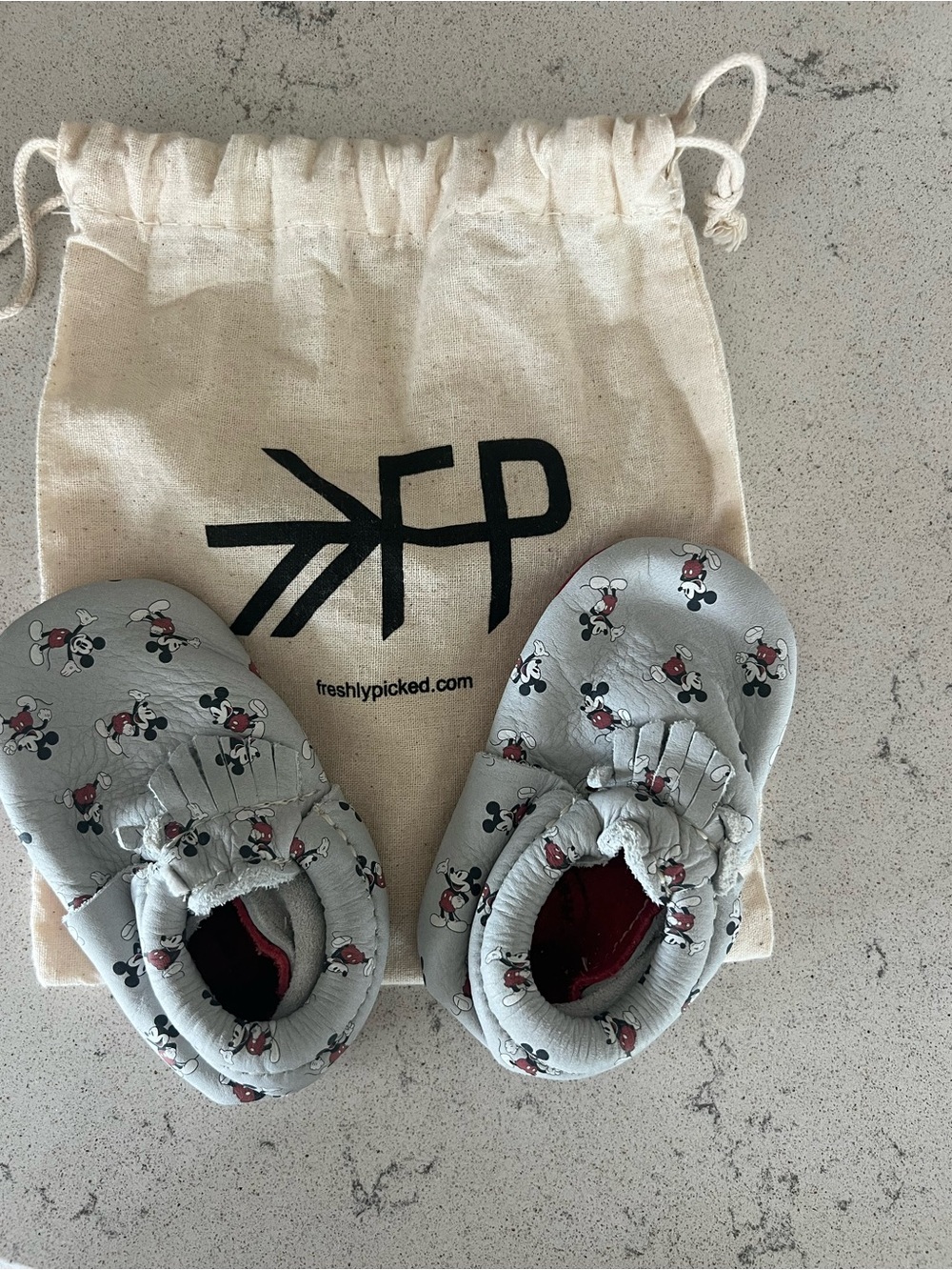 Freshly Picked Gray Mickey Mouse size 3 Moccasins